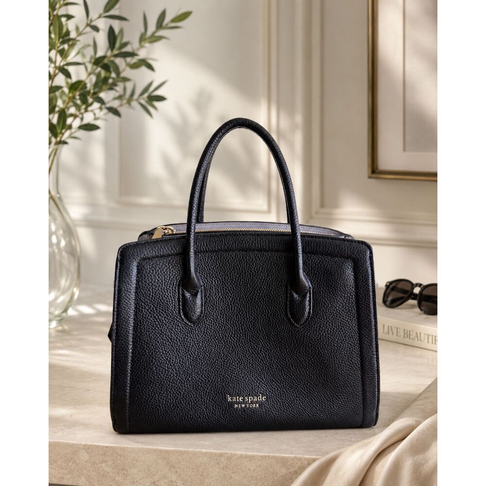 NWOT Kate Spade Knott Medium Satchel Black Pebbled Leather Crossbody MSRP $348
